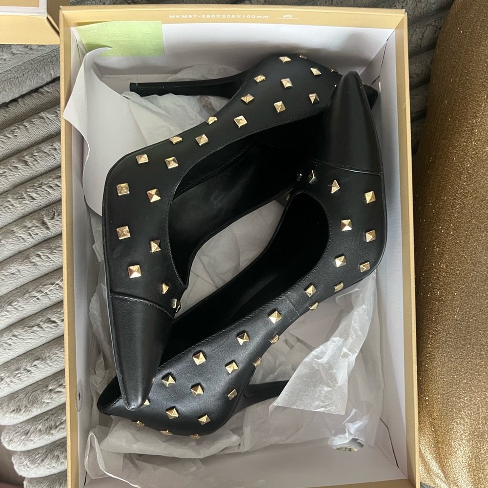 Michael Kors Black and Gold Studded Heels